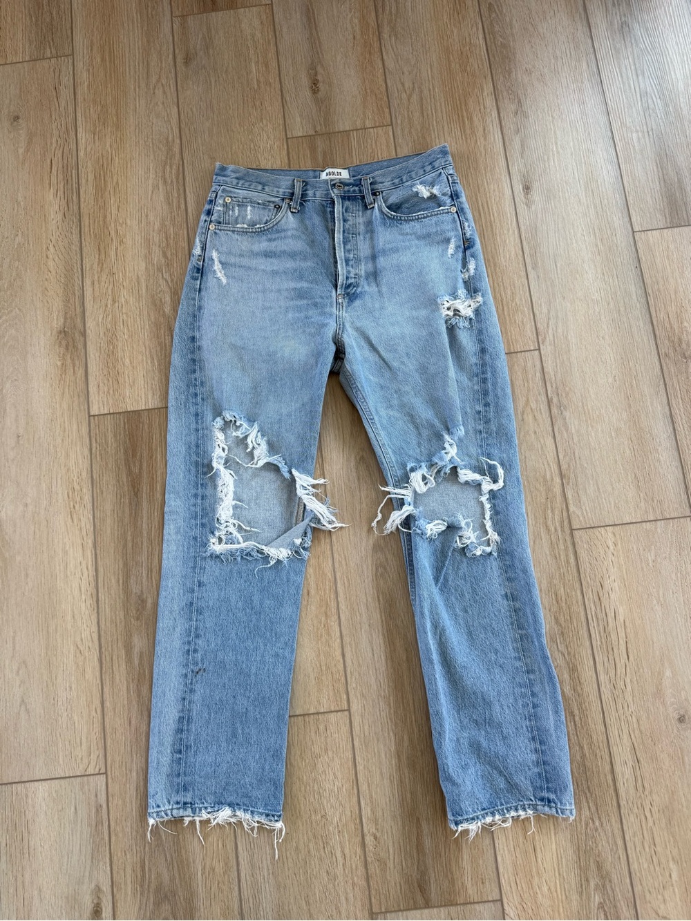 Agolde Light Wash Ripped Straight Leg Jeans
